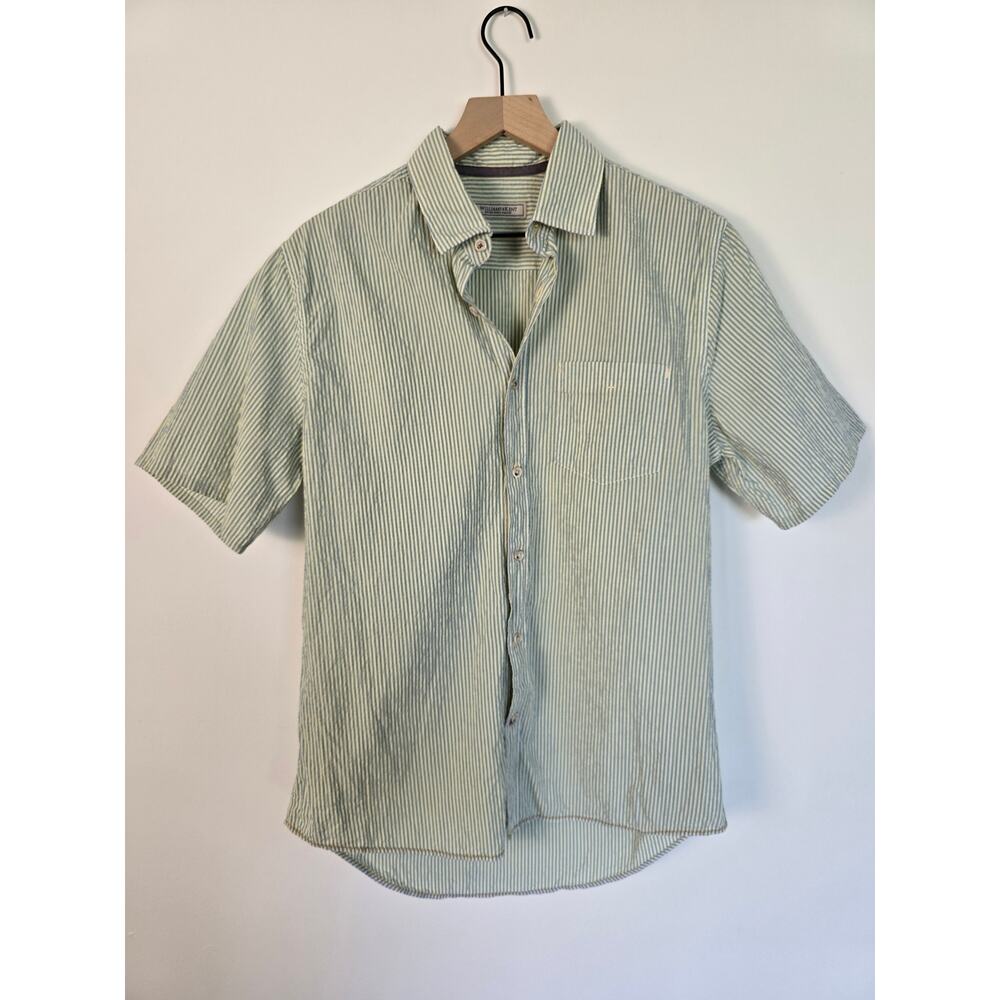 Williams & Kent Green/White Striped Seersucker Button-Down Shirt Sz M